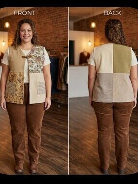 Upcycled 2X-4X Fashion Vest Upcycled Upholstery Fabric Dont Throw It Out